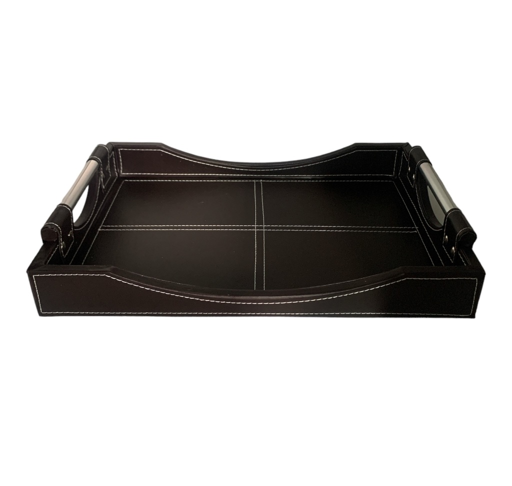 Tray 49x34x6cm Leather With Steel Handles 002