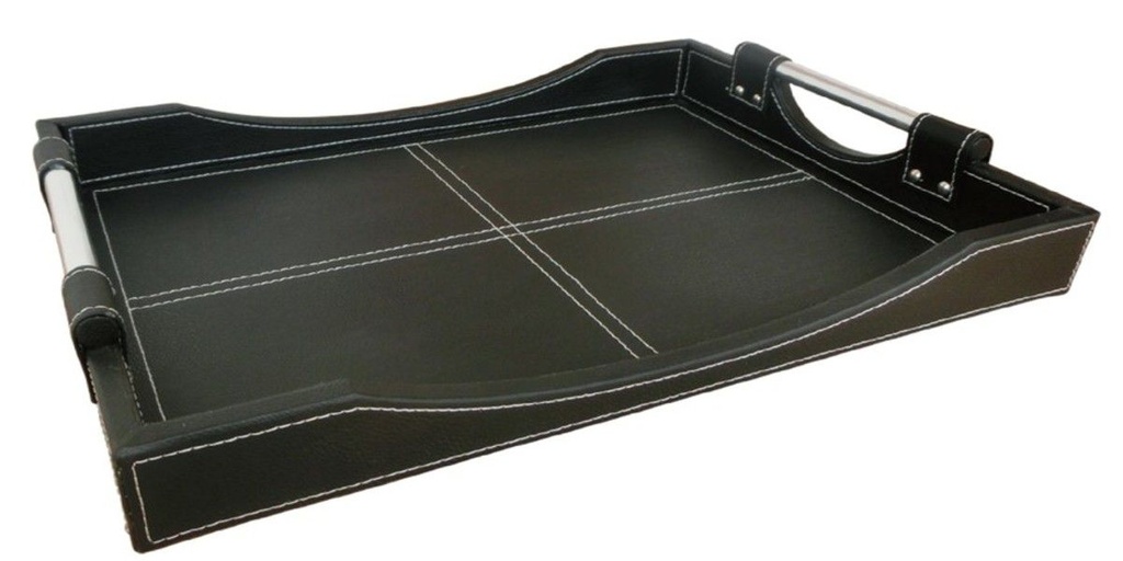 Tray 42x30x6cm Leather With Steel Handles 002