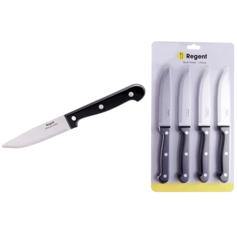 Steak Knife 4pc Set Black Handle Regent 21142