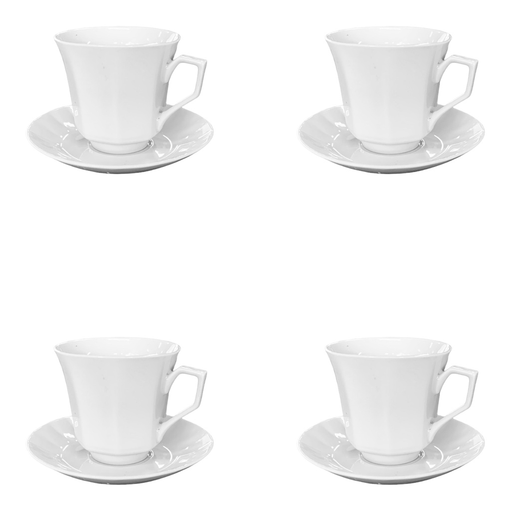 Cup & Saucer 8pc Octa Pattern White CU311x12