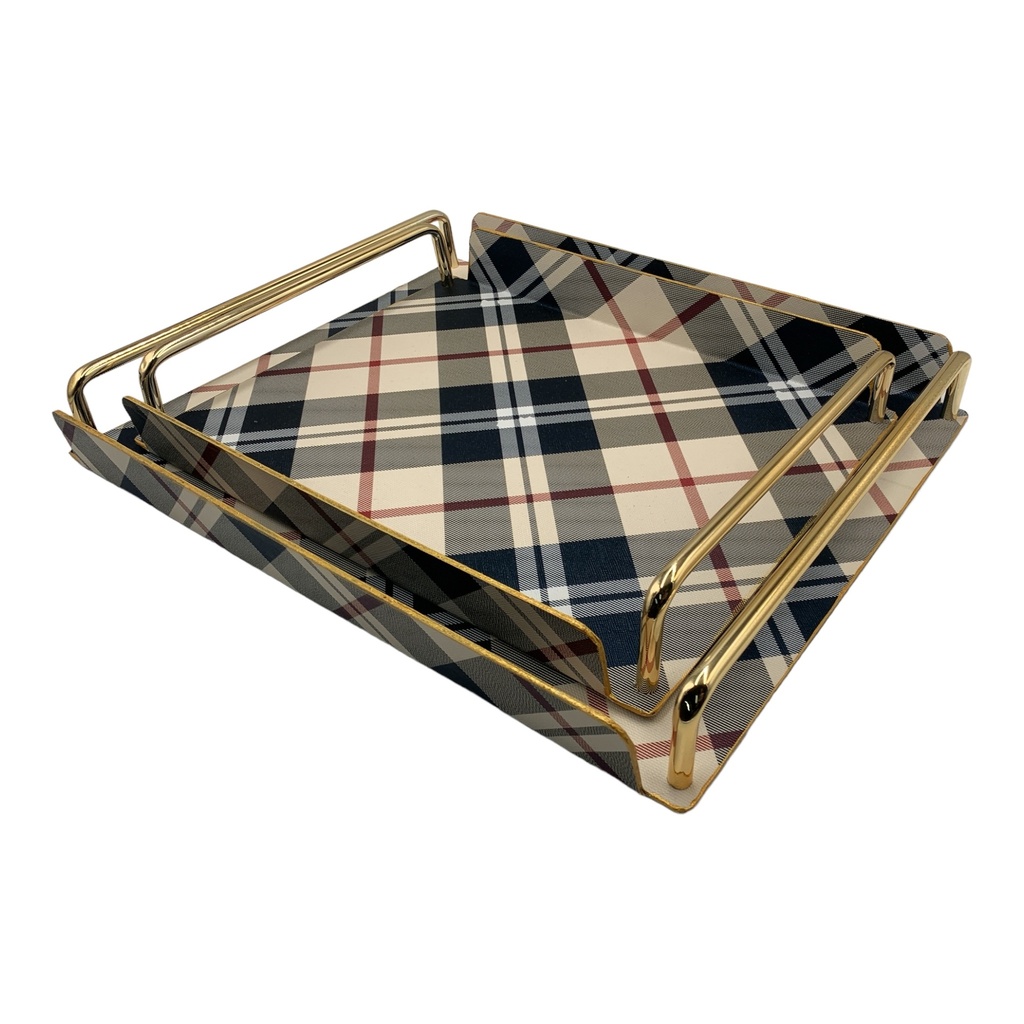 Tray 2Pc Metal Fabric Pattern with Handle RHW-3114