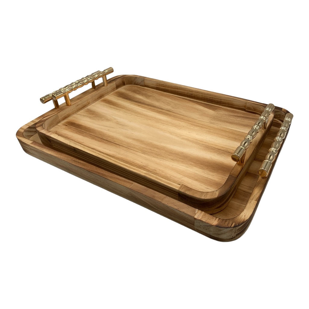 Tray 2Pc Wooden Smoke Bordered Rectangle RHW-2892