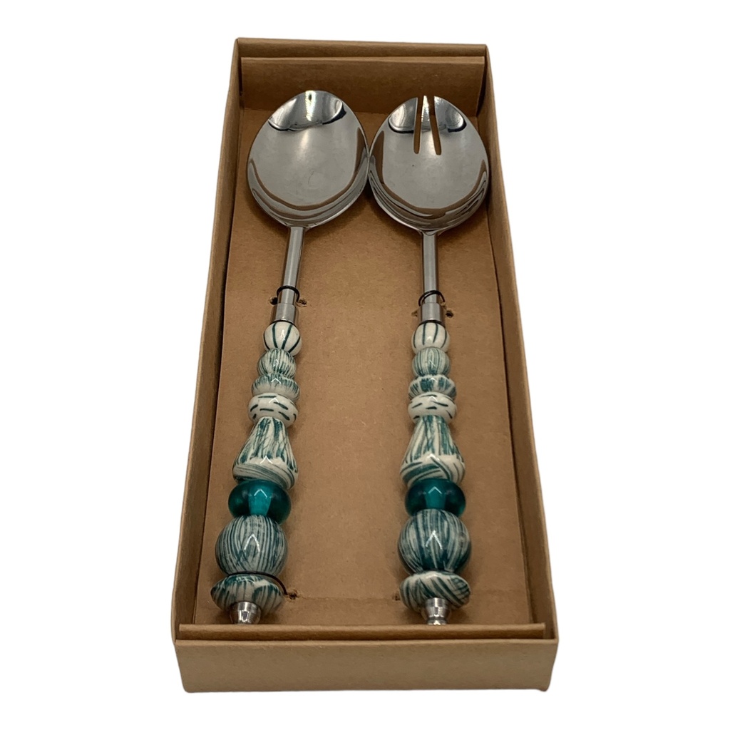 Salad Server 2Pc Set Beaded Handle Blue DT VE-1013