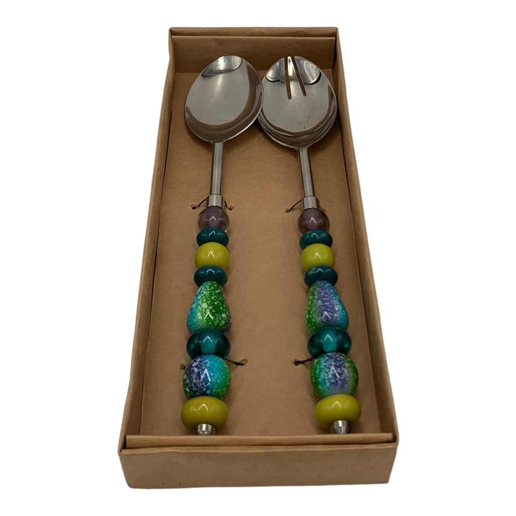 Salad Server 2Pc Set Beaded Handle D/Blue DT VE-1014