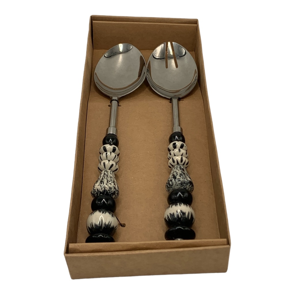 Salad Server 2Pc Set Beaded Handle Black&White DT VE-1015