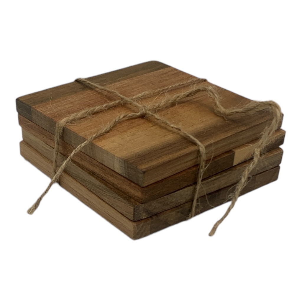 Coasters 10x10cm 4Pc Acacia Wooden Square 41809