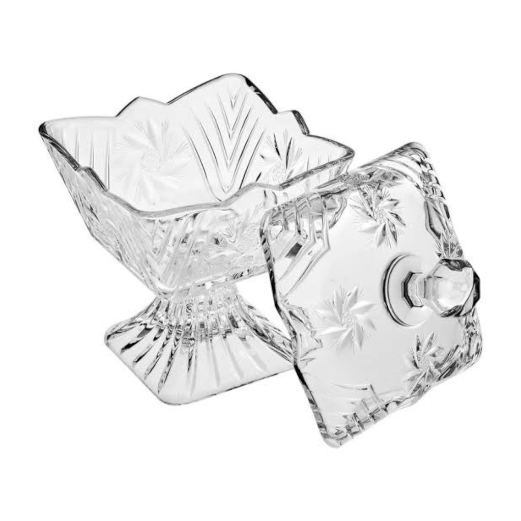 Candy Bowl 10x10x14cm Stella Footed Cut Glass with Lid - 95467