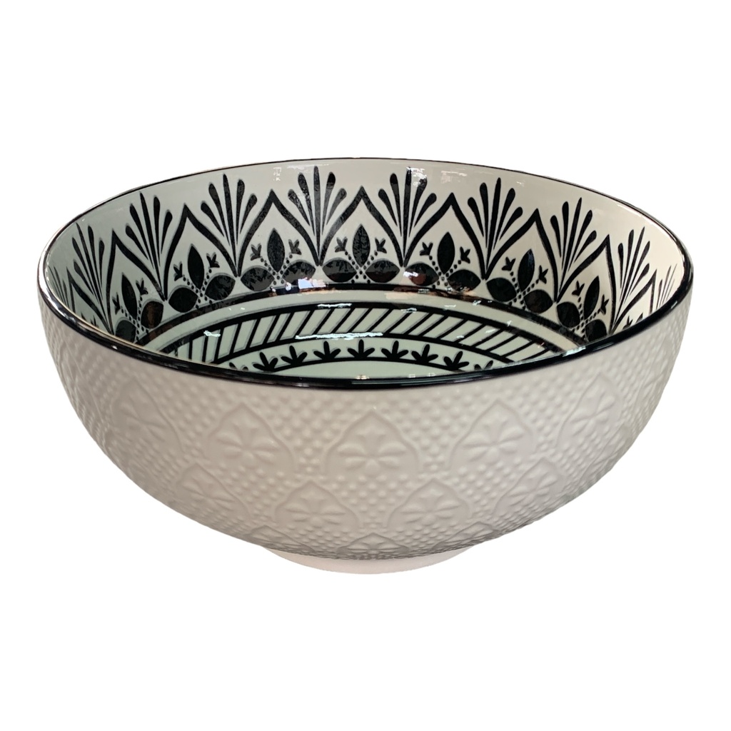 Bowl 21.5cm Round Embossed Black Design