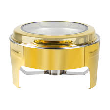 Chafing Dish 44x30x48cm Round Flat With Window Gold