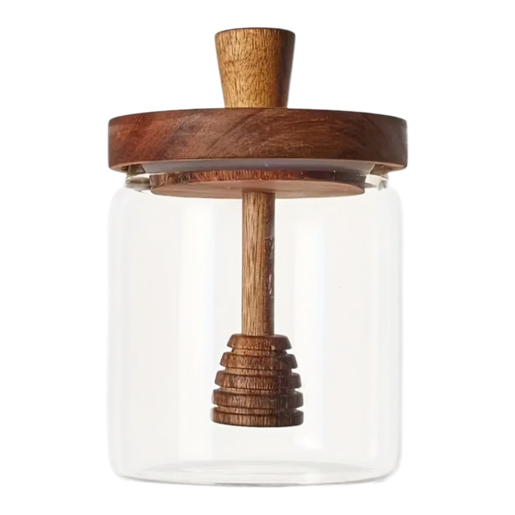 Honey Jar 500ml With Acasia Wooden Lid & Honey Dipper 27614