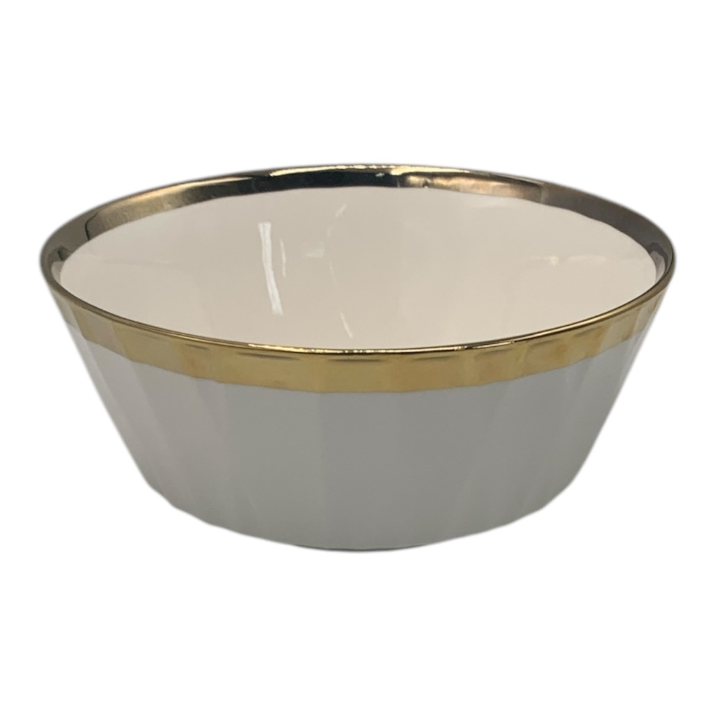 Bowl 20x8.5cm Porcelain Grooved With Gold Border 2024-087