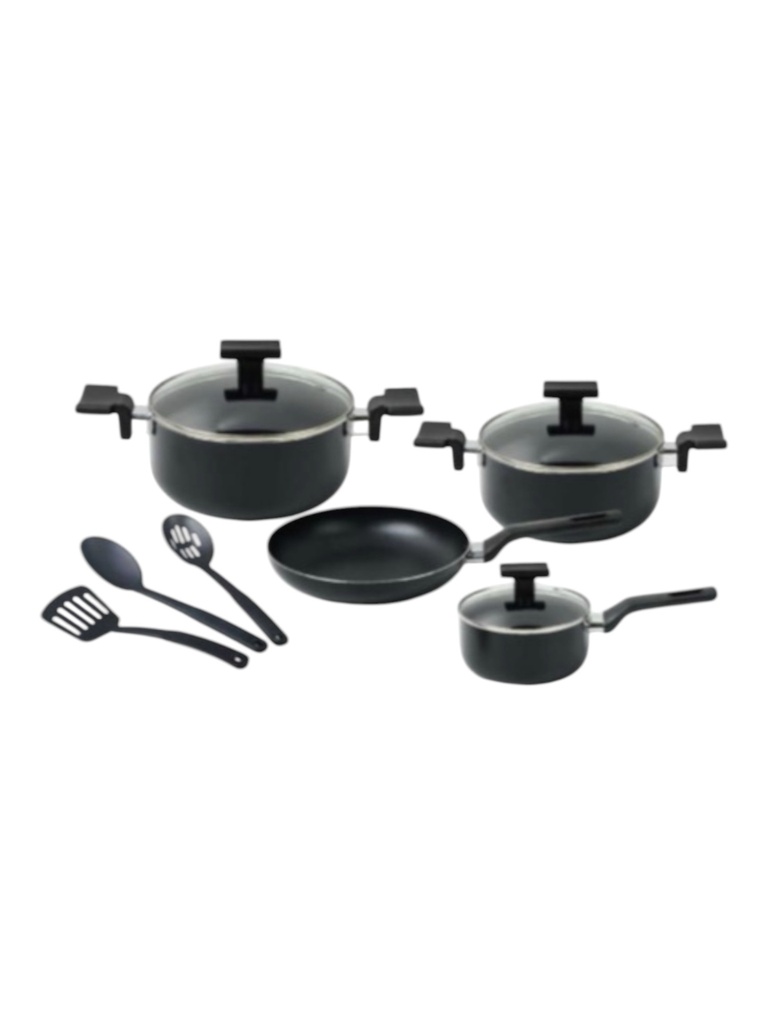 Pot Set 10pc Non-Stick Ceramic Coating Aluminum Cookware W/Nylon Utensils CH1056