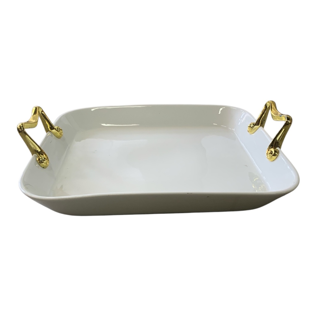 Plate 31x31x4cm Porcelain With Gold Handles BJ2408006