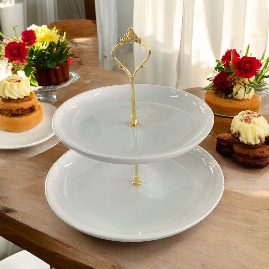 Cake Stand 2T Porcelain Round White BJ2405054