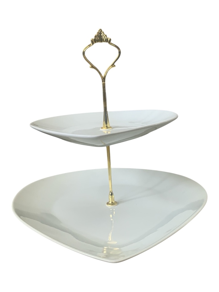 Cake Stand 2T Porcelain Drop Shape White BJ2405050