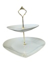 Cake Stand 2T Porcelain Drop Shape White BJ2405050