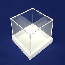 Gift Box 20x20x20cm 3mm Acrylic Clear with White Base