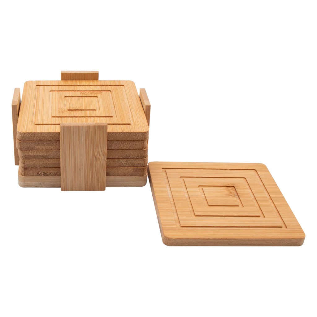 Coasters 11.5x11.5cm 6pc Bamboo Square With Holder - 30253