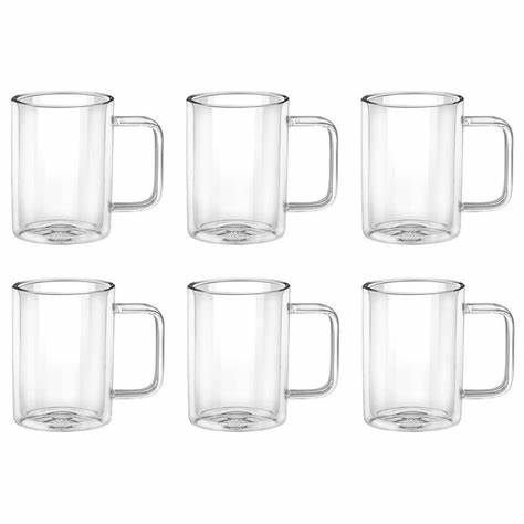 Cup 320cc 6pc Glass Bricks with Handle Line 550005