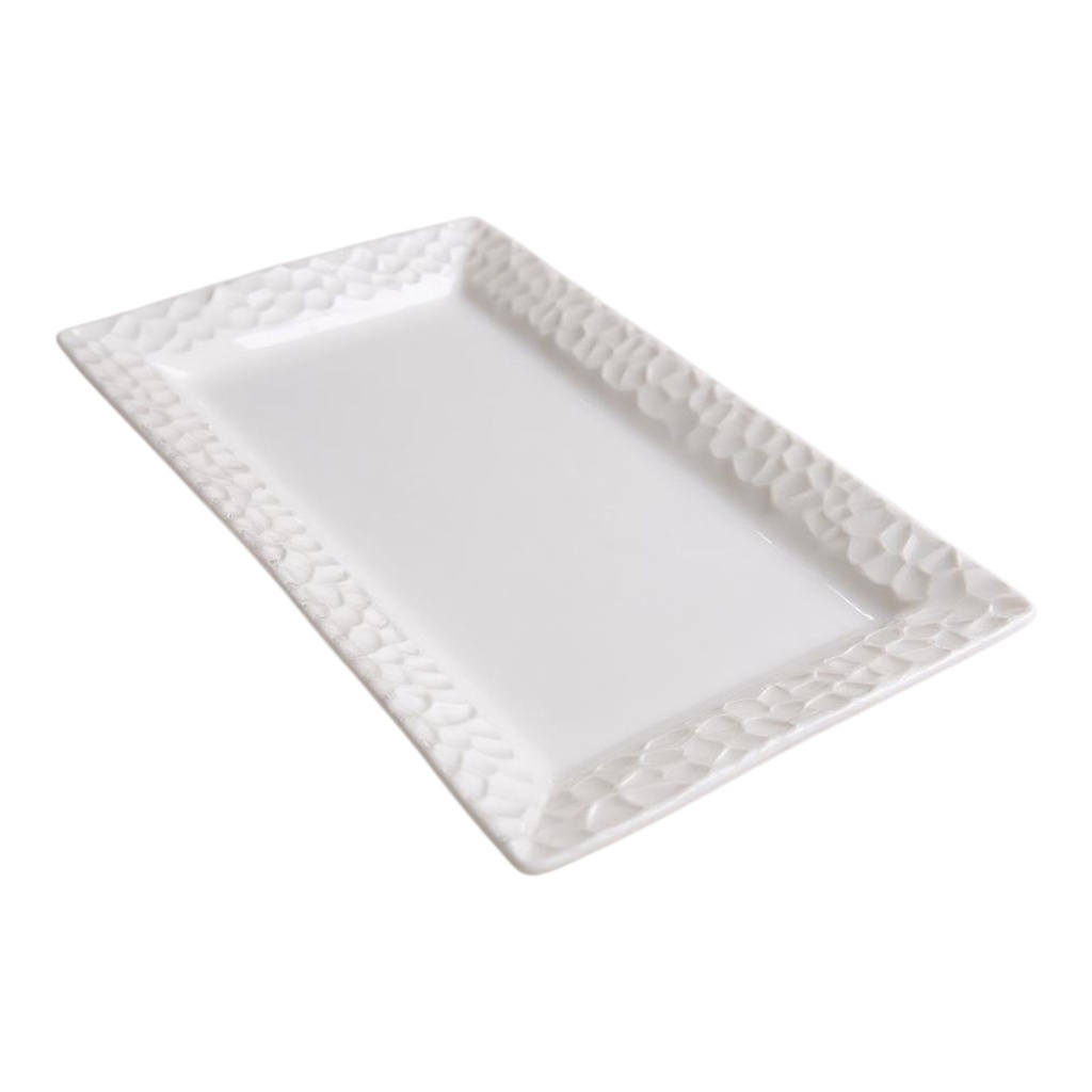 Platter 25x15.5cm Rectangular White Embossed 70120