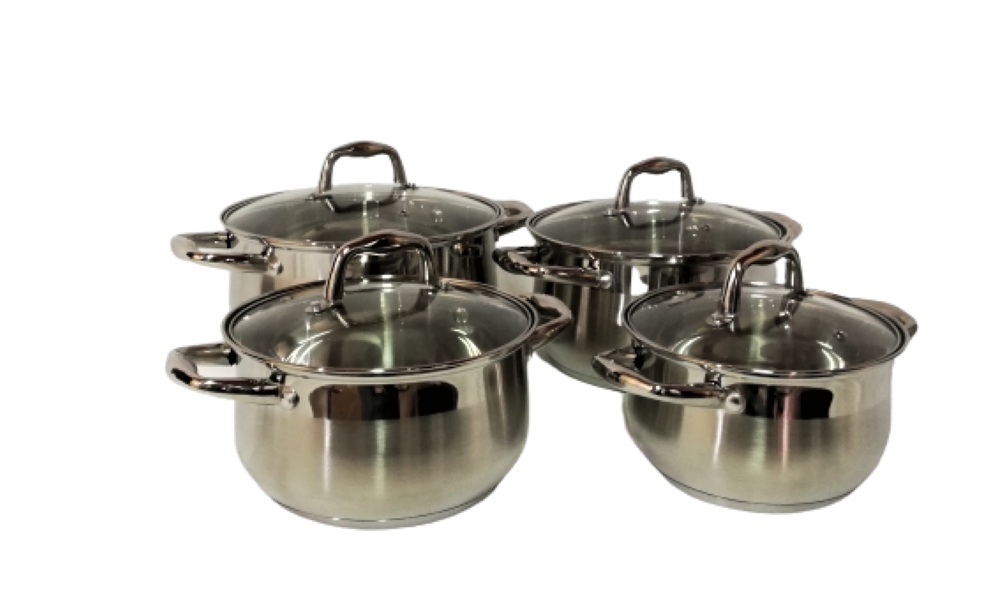 Pot Set 8pc SS W/Glass Lids Delica Dk12257-8