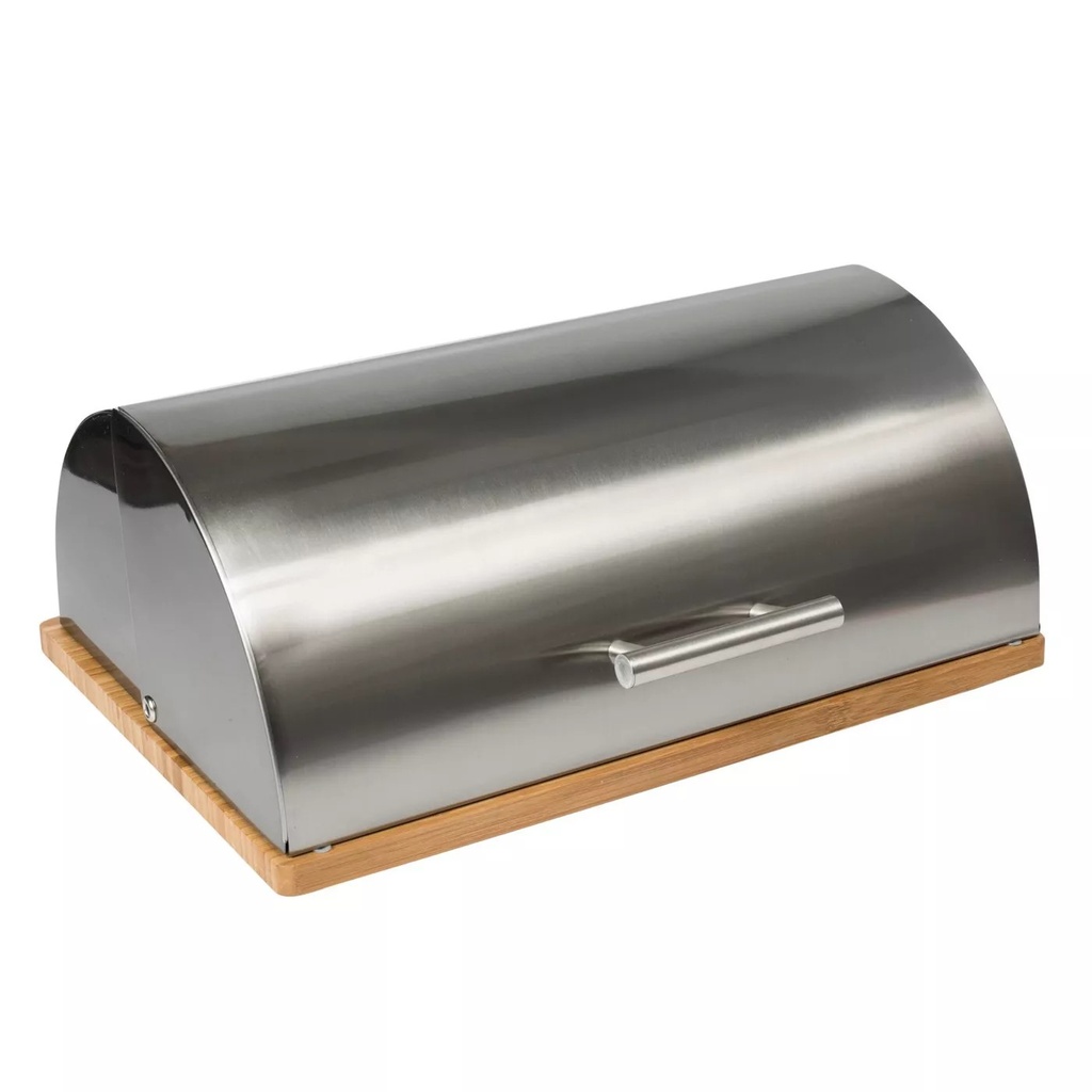 Bread Bin Roll Top Stainless Steel With Wooden Base Rhw776