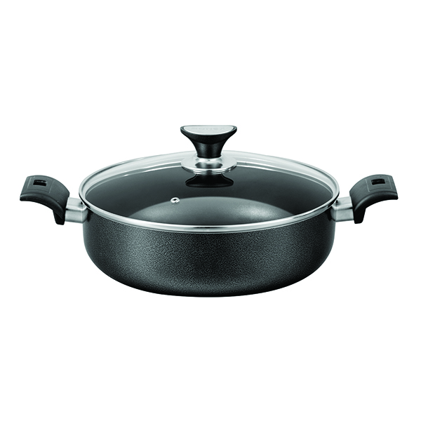 Pot-Wok 32X12Cm Flat Non-Stick With Glass Lid 50140