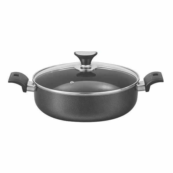 Pot-Wok 28X10Cm Flat Non-Stick With Glass Lid 50138