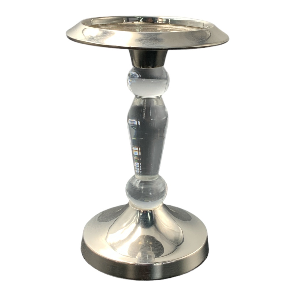 Candle Holder 20Cm Clear Resin Stem With Stainless Steel Ga29454/L-N