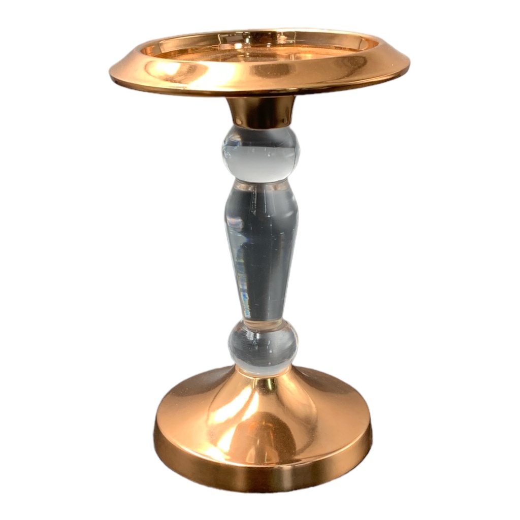 Candle Holder 20Cm Clear Resin Stem With Rose Gold Ga29454/L-Rg