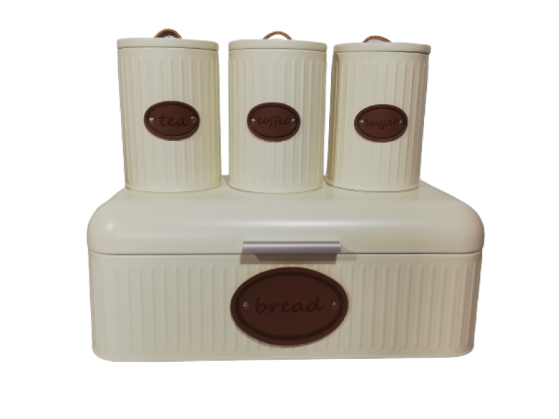 Bread Bin And Canister 4Pc Set With Leather Label