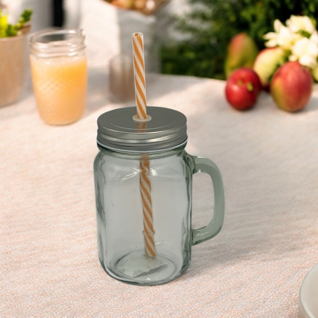 Mason Jar 450ml W/Straw Glass SD927-12