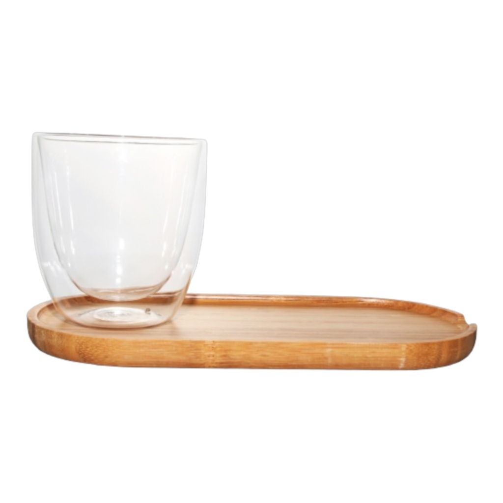 Cup 310ml With Wooden Saucer Double Wall Barista 10239