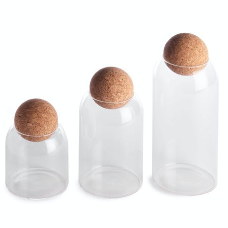 Cannister Set 3Pc (26/21/17Cm) Borisilicate Glass With Cork Ball Lid