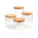 Dish Set Of 4 Square Borisilicate Glass With Bamboo Lids