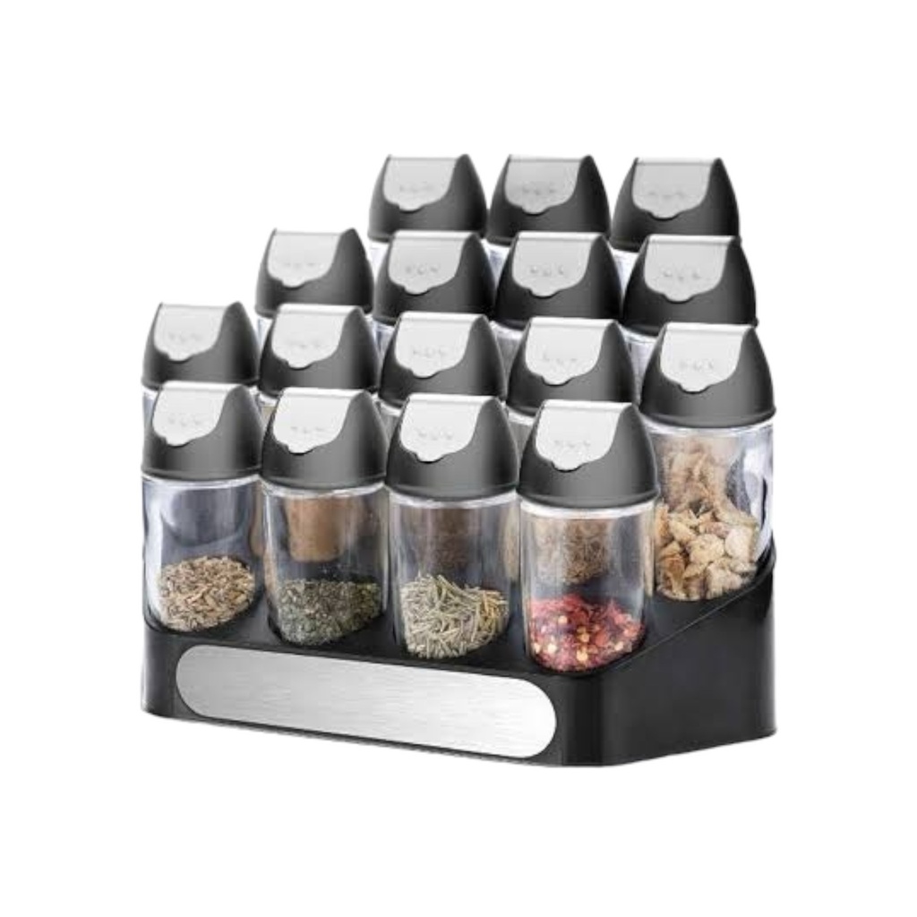 Spice Rack 16Pc 16 Jars On Black Stand Aqua 25020