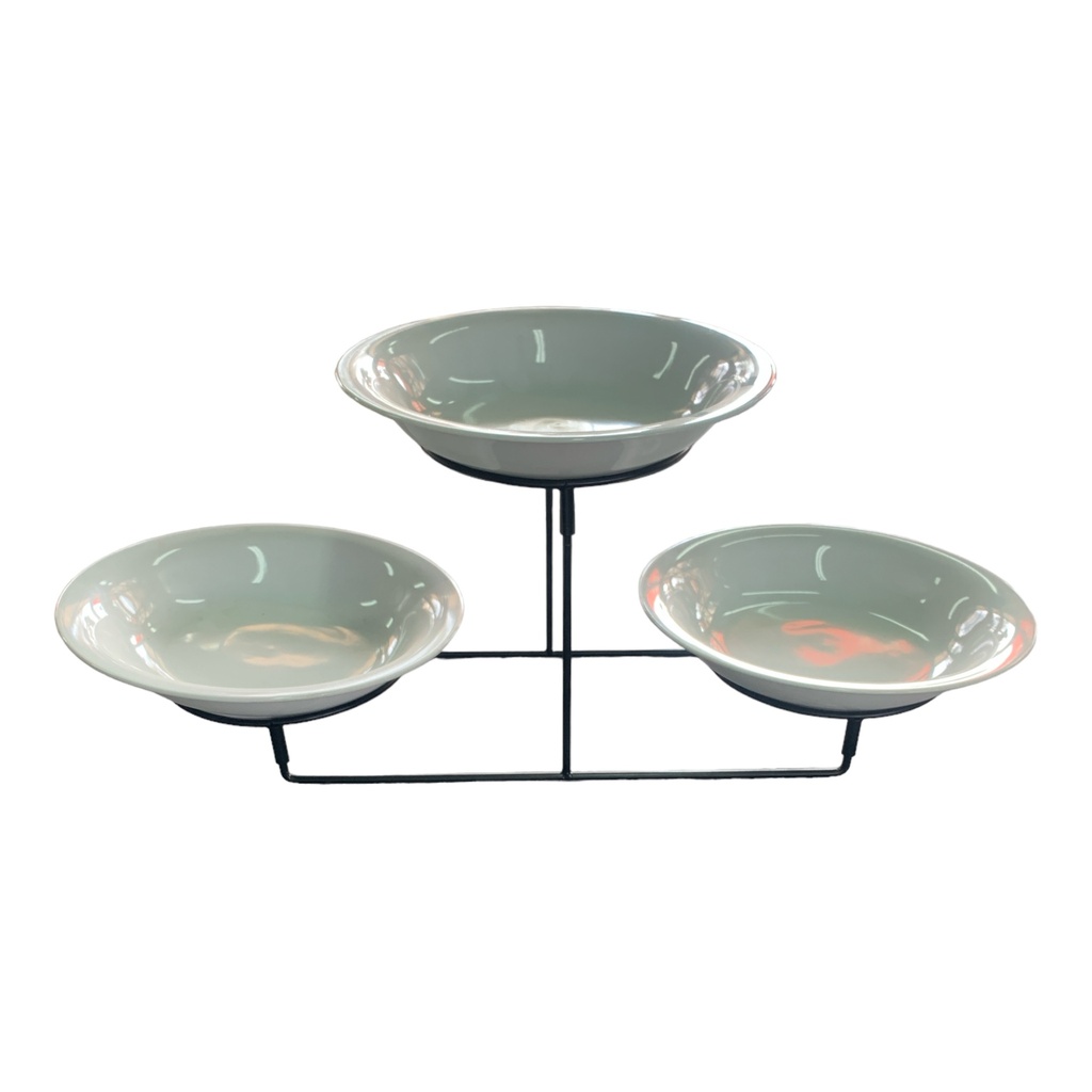 Bowl Set 3Pc 23X4Cmcm Round On Wire Stand Porcelain 20-220