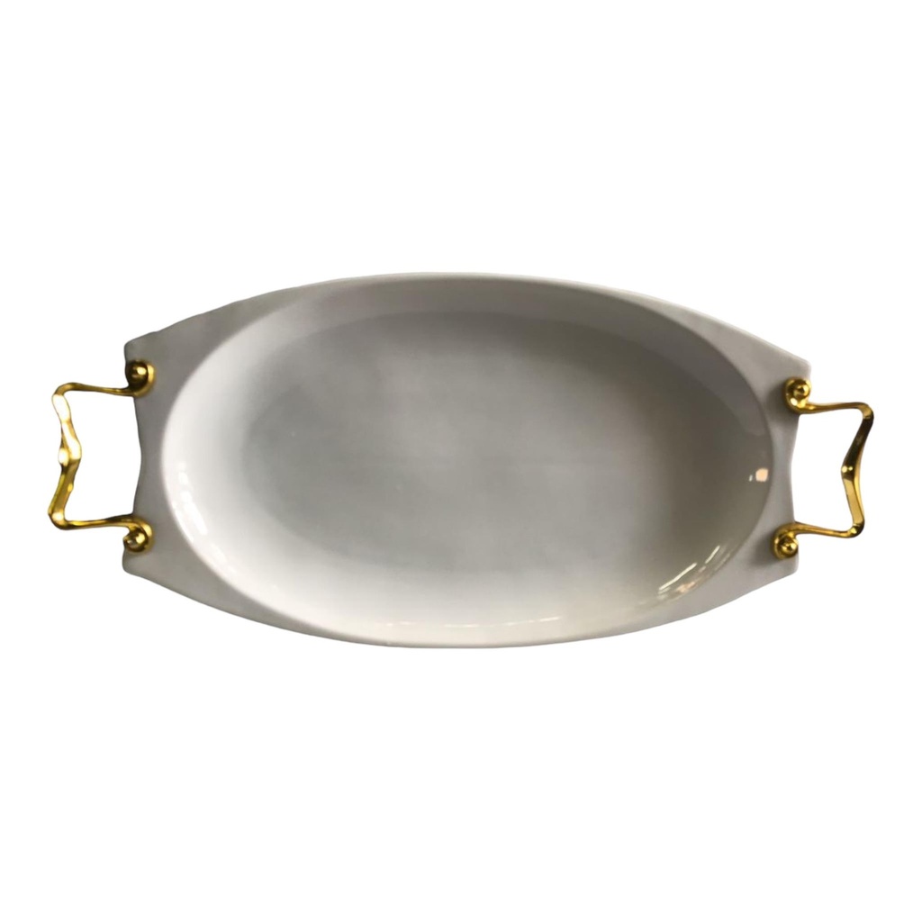 Platter 40.5X23.5X3Cm Oval With Gold Handles BJ2403006