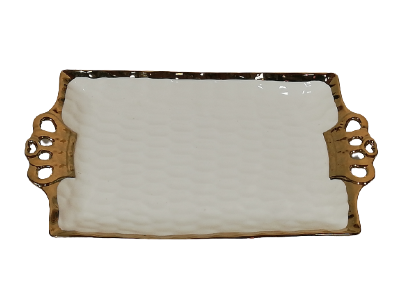 Platter 28X17Cm Crown Gold Rim Rvt481