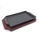 Sizzler Plate 28X15Cm Rectangular Cast Iron Plate With Wooden Board Rvt-008