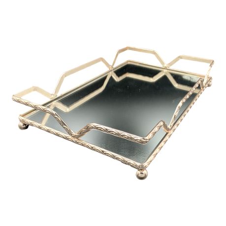 Tray 30.5X20X5.5Cm Mirror With Rope Pattern Rose Gold Rvt-004