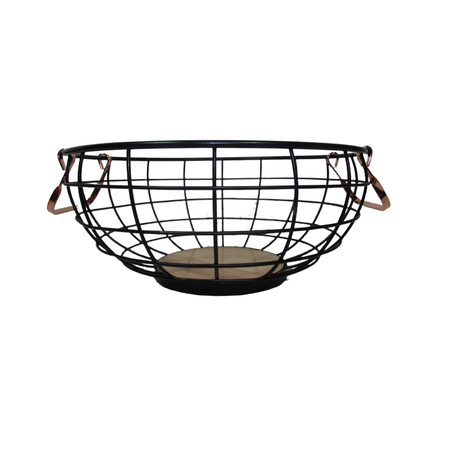 Fruit Basket 28X12Cm Metal With Wood Base Copper Coloured Handles