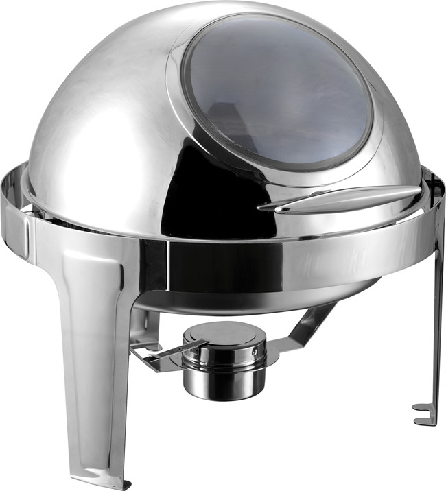 Chafing Dish 47X44Cm Round With Window And Roll Top Lid Stainless Steel