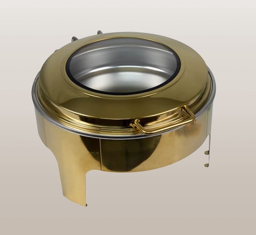 Chafing Dish 44X26Cm Shallow Round With Window Gold