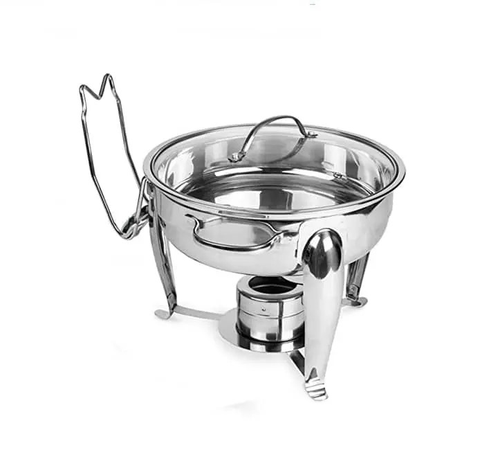 Chafing Dish 4.5L Round Stainless Steel With Glass Lid Classic Style Frame