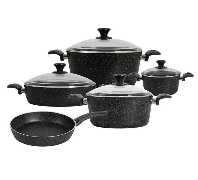 Pot Set 9Pc Des Chef Forged Aluminium With Glass Lids Bonera Berlin