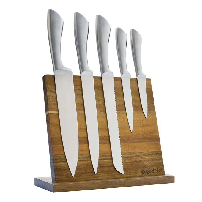 Knife Set 6pc Stainless Steel With Acacia Stand Eetrite Er1481