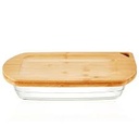 Dish 258X153X45Mm 1L Borosilicate Glass With Bamboo Lid 12097