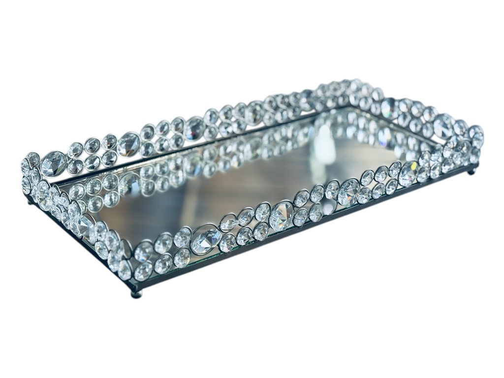 Tray 41X20X5Cm Mirror Beaded Rectangular Tray Irm10303