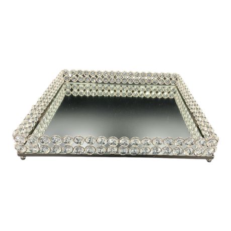 Tray 31X31X5Cm Mirror Beaded Square Tray Irm10304